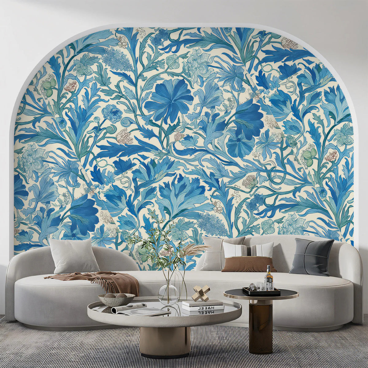 Art Nouveau Blue Botanical Mural Wallpaper — Floral Wall Covering Mural Wallpaper - pure wallpaper artwork