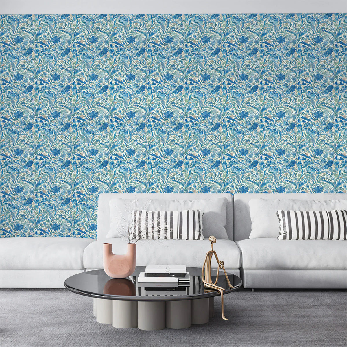 Blue Botanical Willow Pattern Mural Wallpaper — Classic Art Nouveau Mural Wallpaper - pure wallpaper artwork