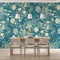 Dense Botanical Mural Wallpaper in Deep Teal and Ivory Mural Wallpaper - pure wallpaper artwork