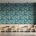 Dense Botanical Floral Mural Wallpaper in Teal and Ivory Mural Wallpaper - pure wallpaper artwork