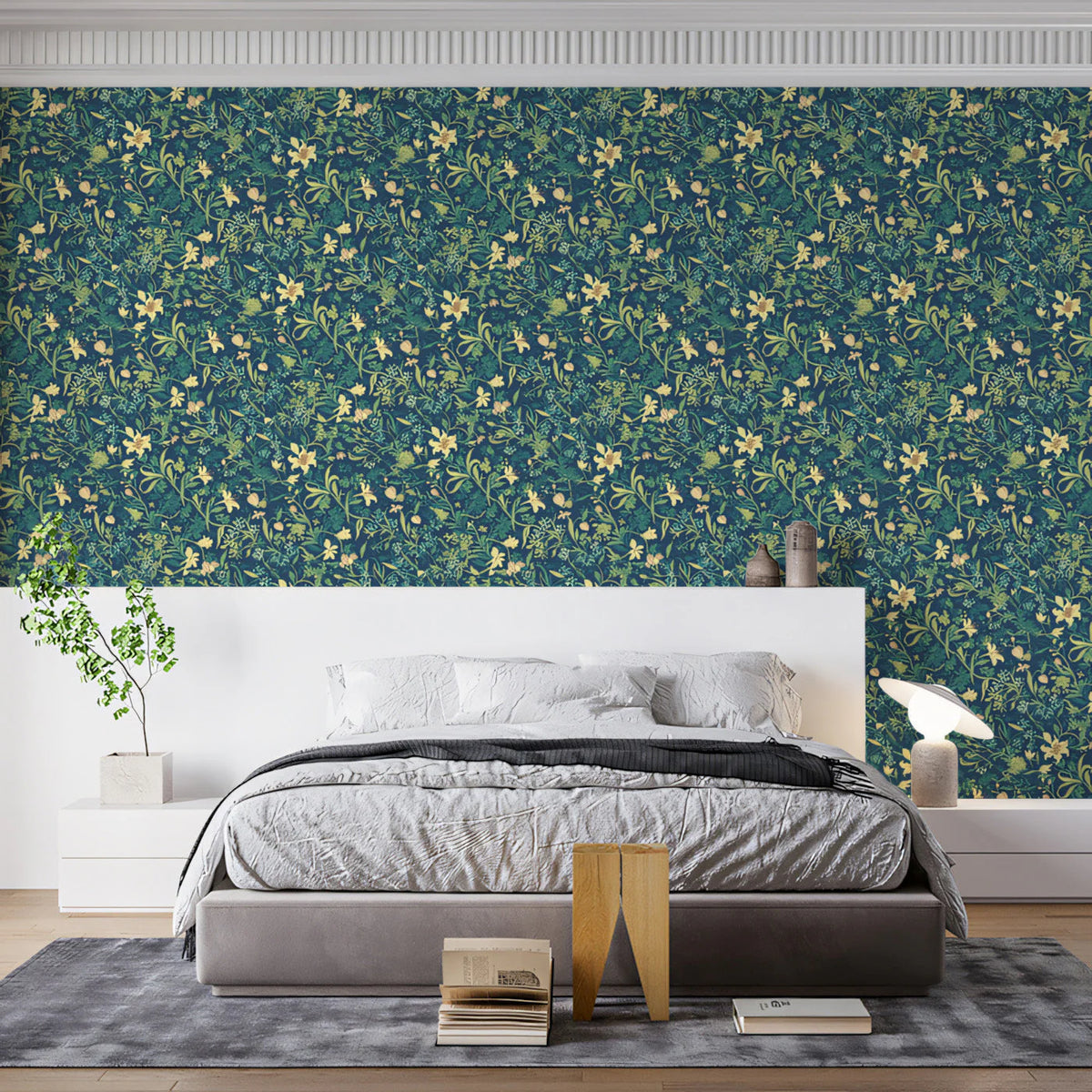 Meadow Bloom Floral Mural Wallpaper — Moody Botanical Print Mural Wallpaper - pure wallpaper artwork
