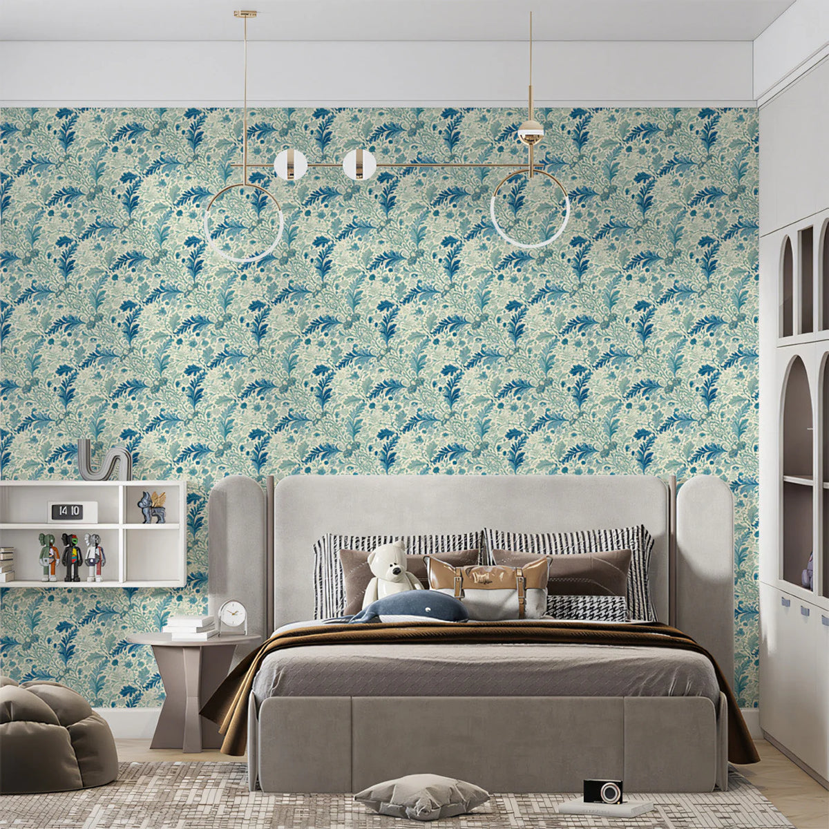 Blue Leafy Foliage Mural Wallpaper — Classic Botanical Pattern Mural Wallpaper - pure wallpaper artwork