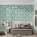 Blue Leafy Foliage Mural Wallpaper — Classic Botanical Pattern Mural Wallpaper - pure wallpaper artwork