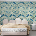 Blue Botanical Damask Mural Wallpaper — Heritage Floral Pattern Mural Wallpaper - pure wallpaper artwork
