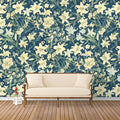 Midnight Lily Botanical Mural Wallpaper — Deep Navy Floral Mural Wallpaper - pure wallpaper artwork