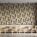 Vintage Floral Mural Wallpaper —Ochre and Charcoal Botanical Mural Wallpaper - pure wallpaper artwork