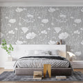 Minimalist Wildflower Meadow Mural Wallpaper — Soft Gray Botanical Mural Wallpaper - pure wallpaper artwork