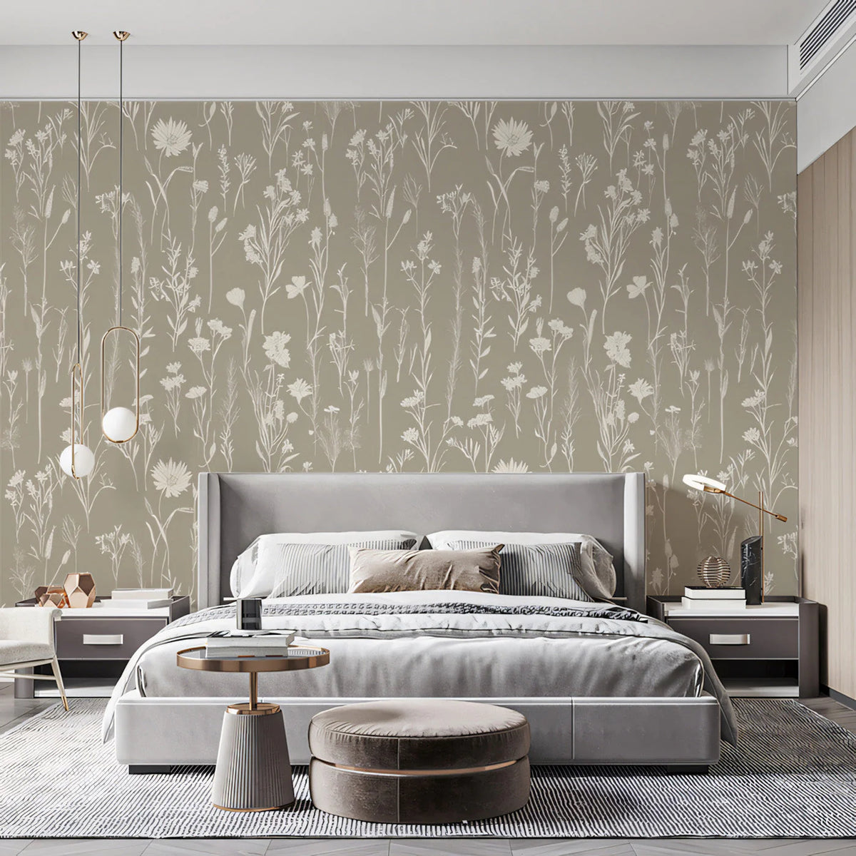 Meadow Wildflower Mural Wallpaper — Minimalist Earthy Design Mural Wallpaper - pure wallpaper artwork