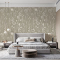 Meadow Wildflower Mural Wallpaper — Minimalist Earthy Design Mural Wallpaper - pure wallpaper artwork