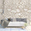 Meadow Wildflower Mural Wallpaper — Minimalist Taupe Botanical Mural Wallpaper - pure wallpaper artwork
