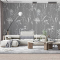 Meadow Grass Botanical Mural Wallpaper — Minimalist Gray and White Mural Wallpaper - pure wallpaper artwork