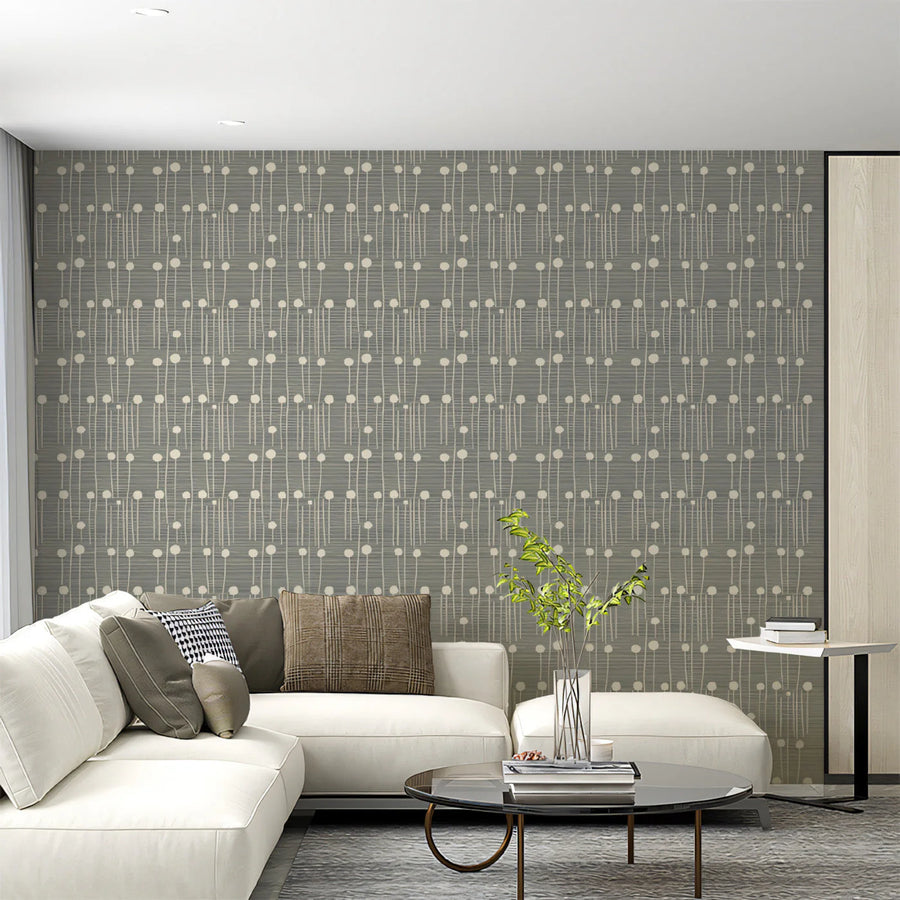 Minimalist Dandelion Line Art Mural Wallpaper in Charcoal Gray Mural Wallpaper