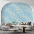 Sky Blue Leaf Trail Mural Wallpaper — Minimalist Botanical Mural Wallpaper - pure wallpaper artwork
