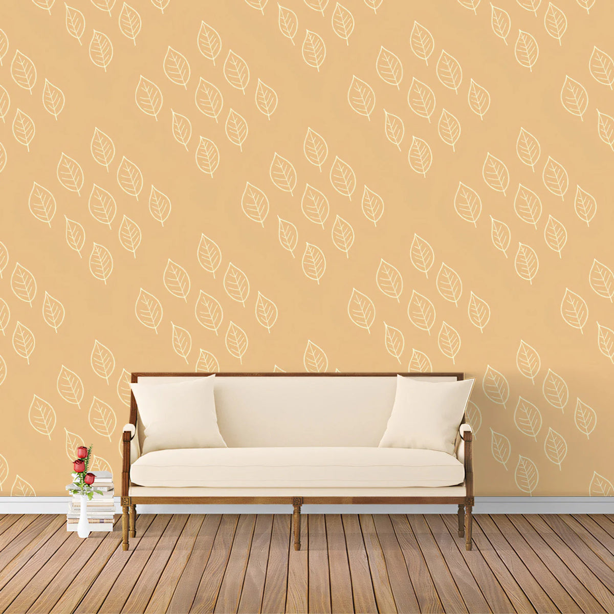 Minimalist Leaf Pattern Mural Wallpaper — Soft Ochre and White Mural Wallpaper - pure wallpaper artwork
