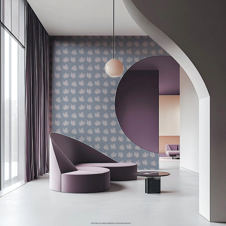 Minimalist Maple Leaf Mural Wallpaper — Soft Gray and Lilac Mural Wallpaper