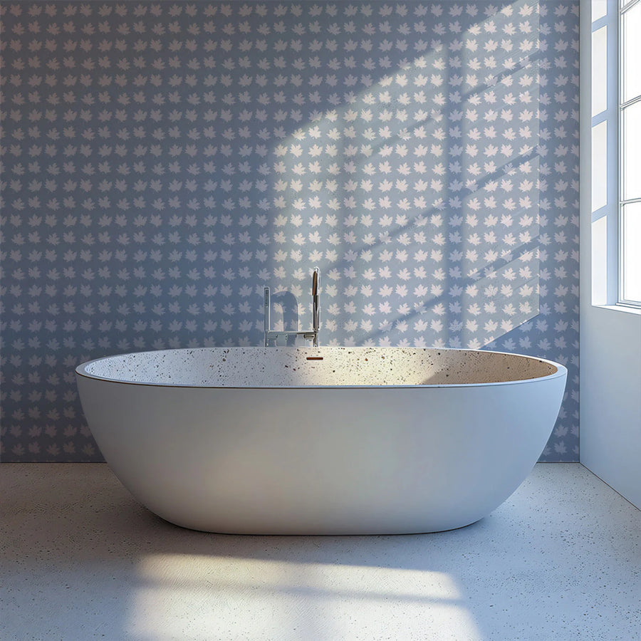 Minimalist Maple Leaf Mural Wallpaper — Soft Periwinkle Blue Mural Wallpaper