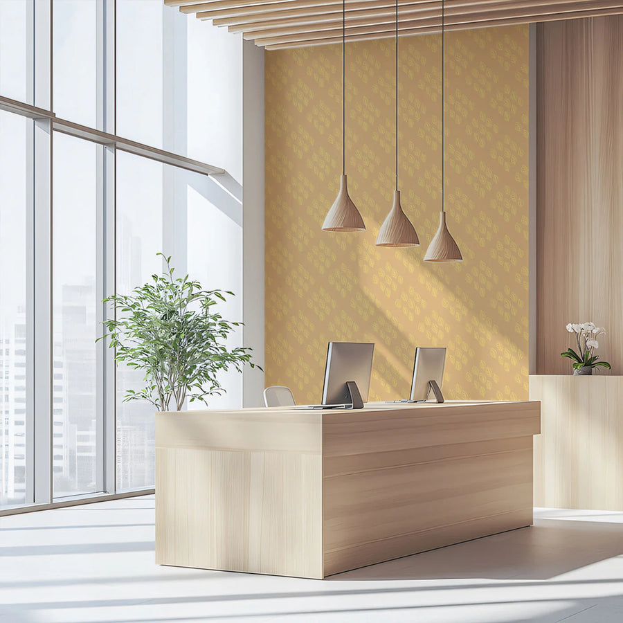 Dainty Ochre Leaf Mural Wallpaper — Minimalist Geometric Design Mural Wallpaper