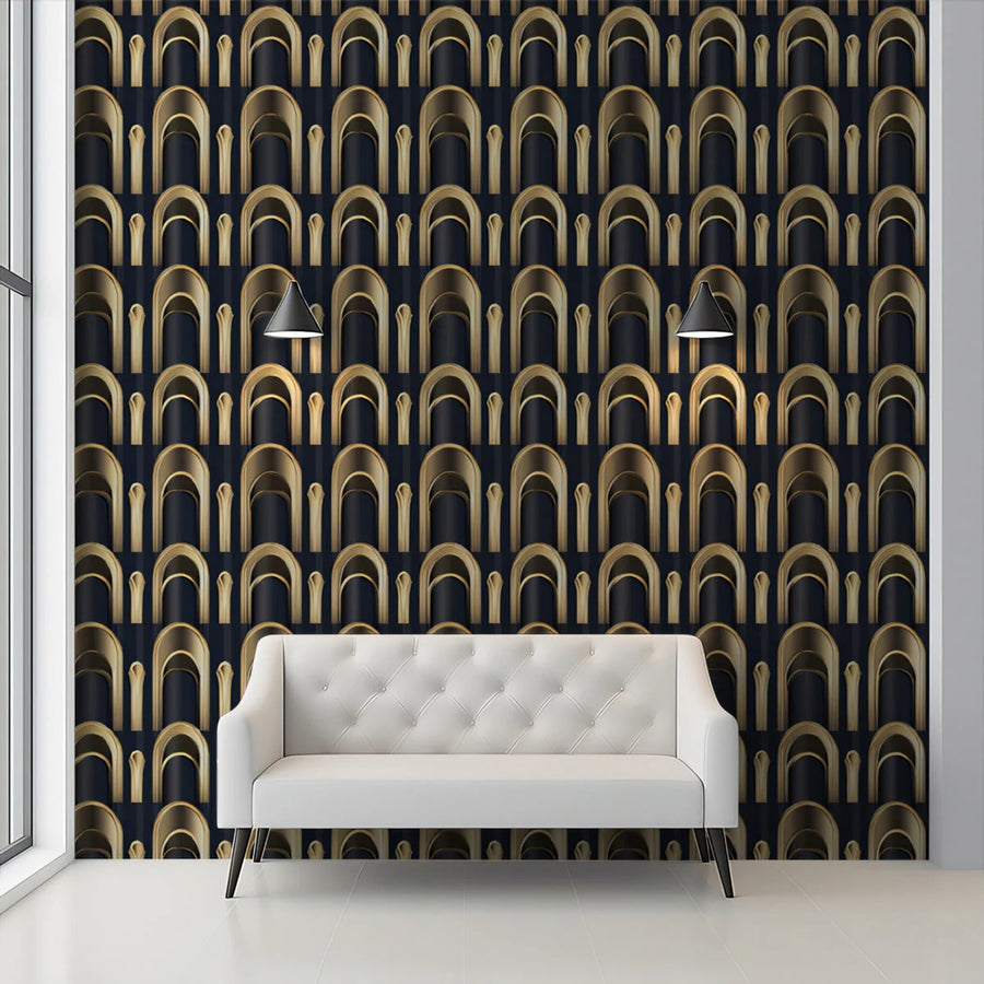 Golden Arch Layers Mural Wallpaper — Art Deco Geometric Mural Wallpaper