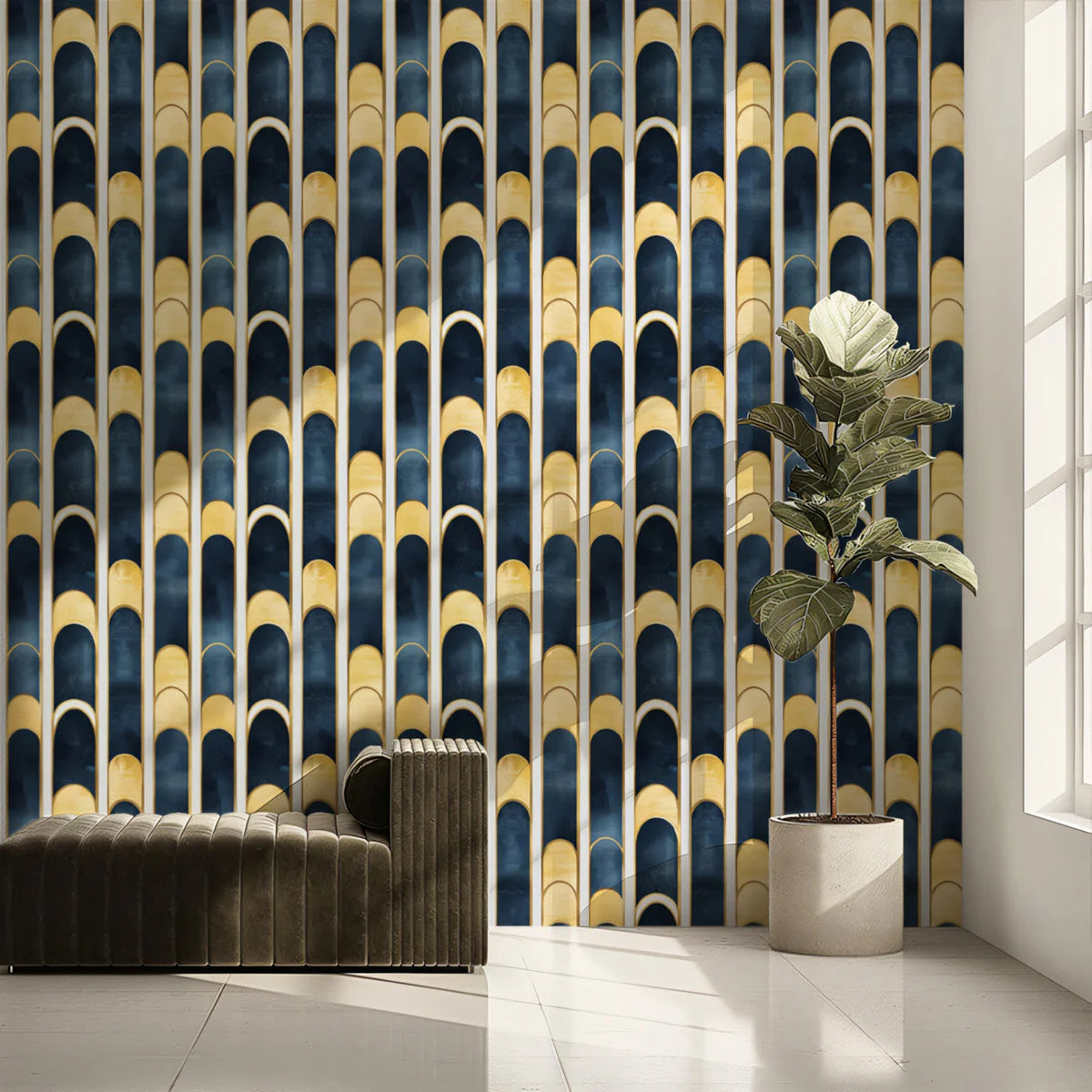 Art Deco Arches Mural Wallpaper — Navy and Metallic Gold Pattern Mural Wallpaper - pure wallpaper artwork