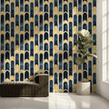 Art Deco Arches Mural Wallpaper — Navy and Metallic Gold Pattern Mural Wallpaper - pure wallpaper artwork
