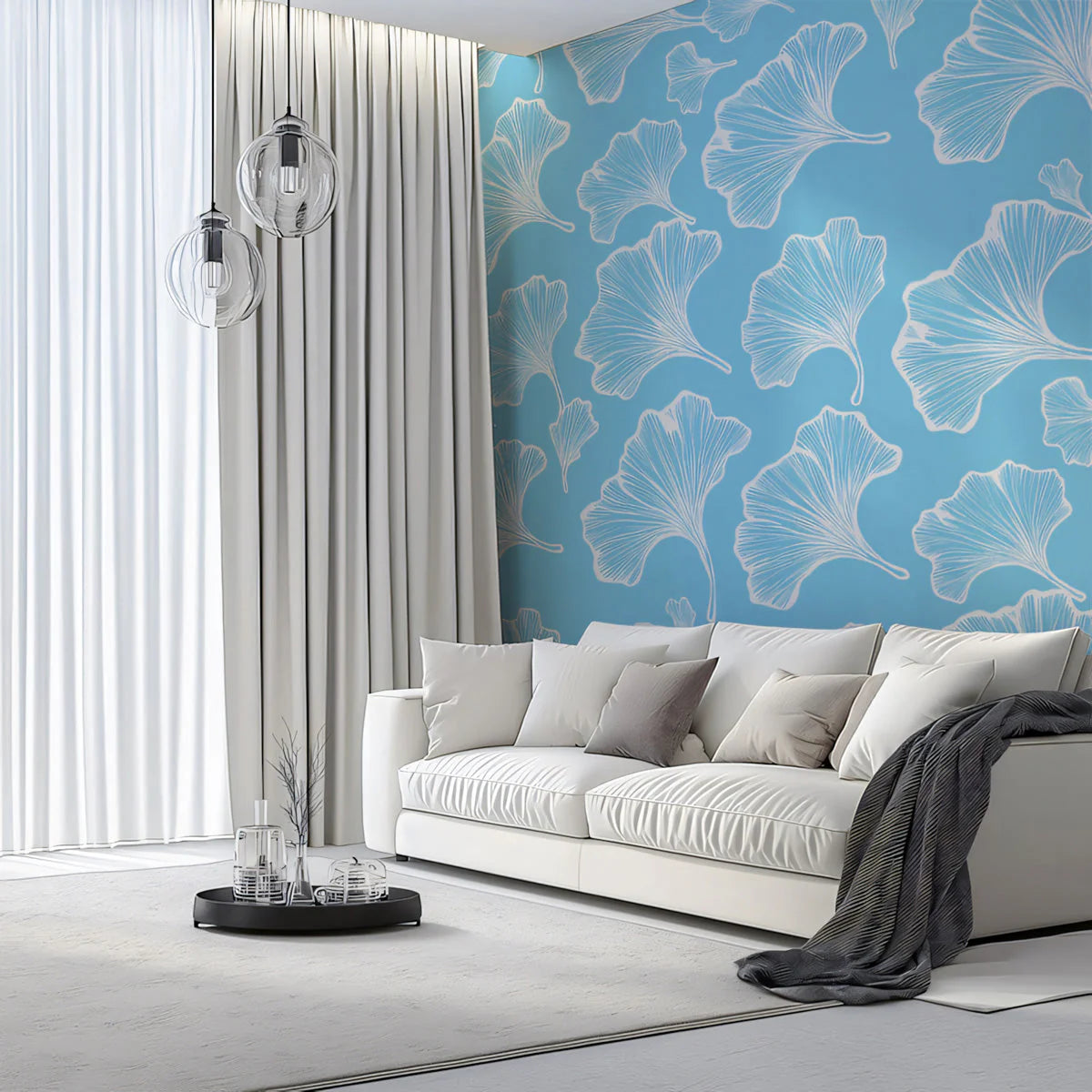 Ginkgo Leaf Sky Breeze Mural Wallpaper — Light Botanical Design Mural Wallpaper - pure wallpaper artwork