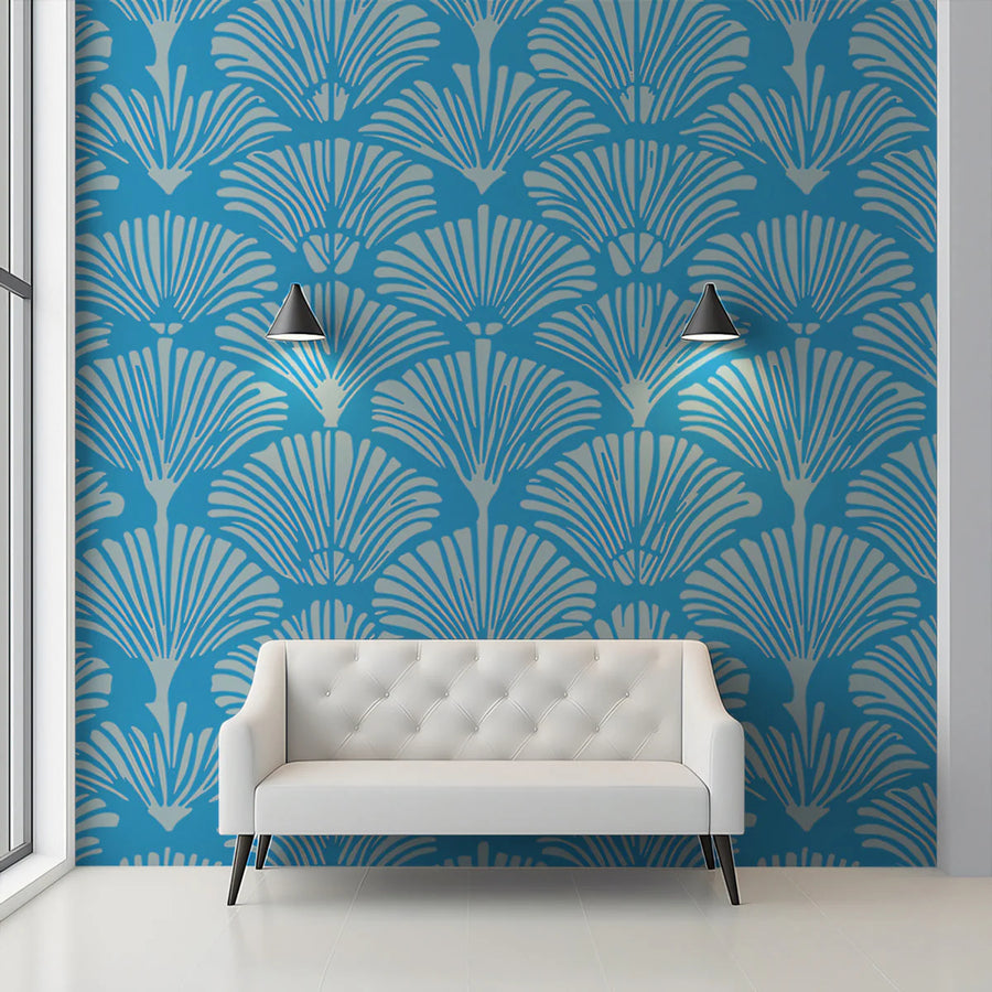 Azure Ginkgo Fan Mural Wallpaper — Vibrant Botanical Pattern Mural Wallpaper
