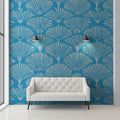 Azure Ginkgo Fan Mural Wallpaper — Vibrant Botanical Pattern Mural Wallpaper - pure wallpaper artwork