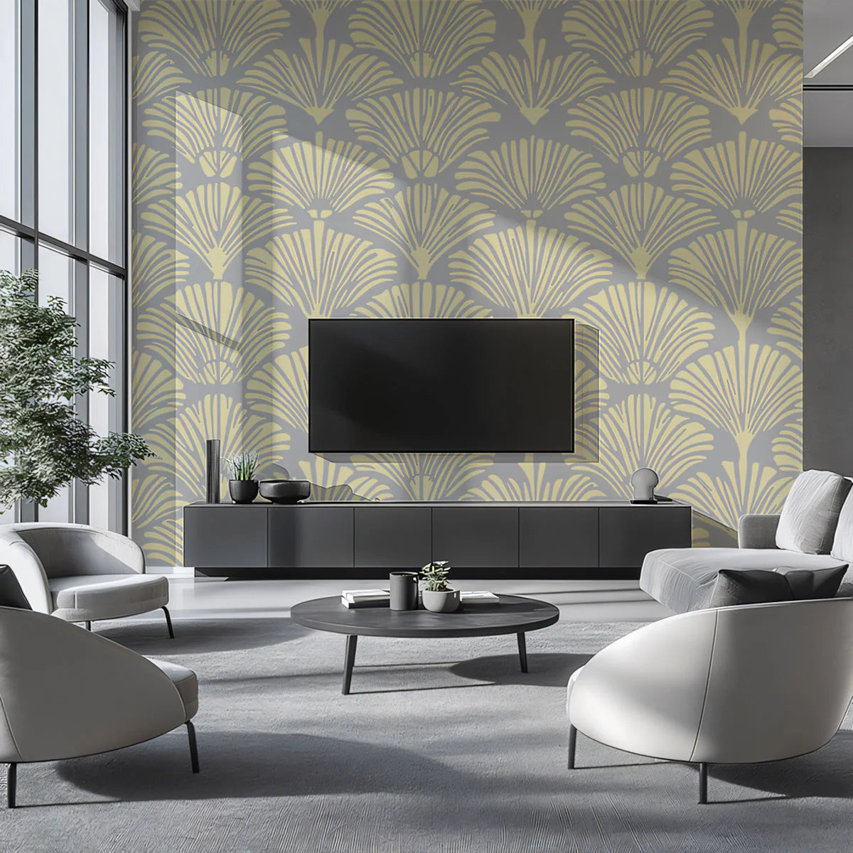 Ginkgo Fan Leaf Mural Wallpaper — Modern Botanical Print Mural Wallpaper - pure wallpaper artwork