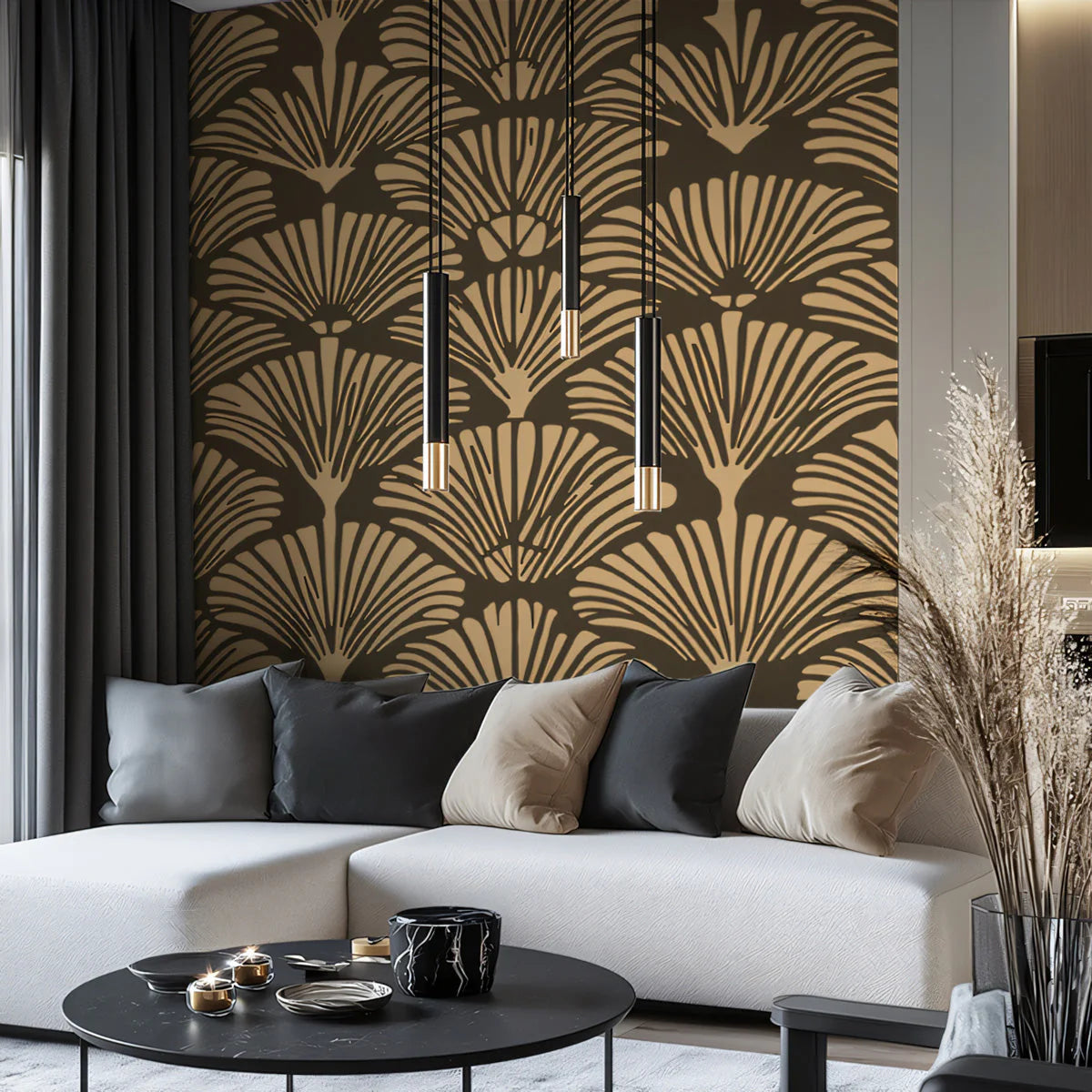 Ginkgo Fan Mural Wallpaper — Art Deco Inspired Design Mural Wallpaper - pure wallpaper artwork