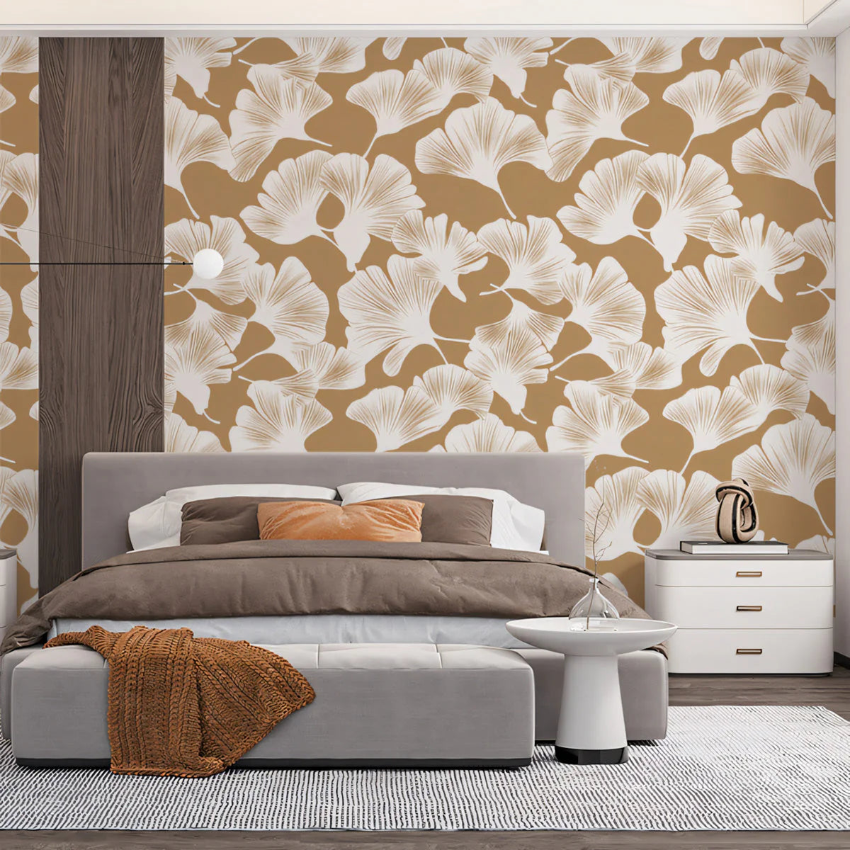 Ginkgo Leaf Botanical Mural Wallpaper — Warm Earthy Pattern Mural Wallpaper - pure wallpaper artwork