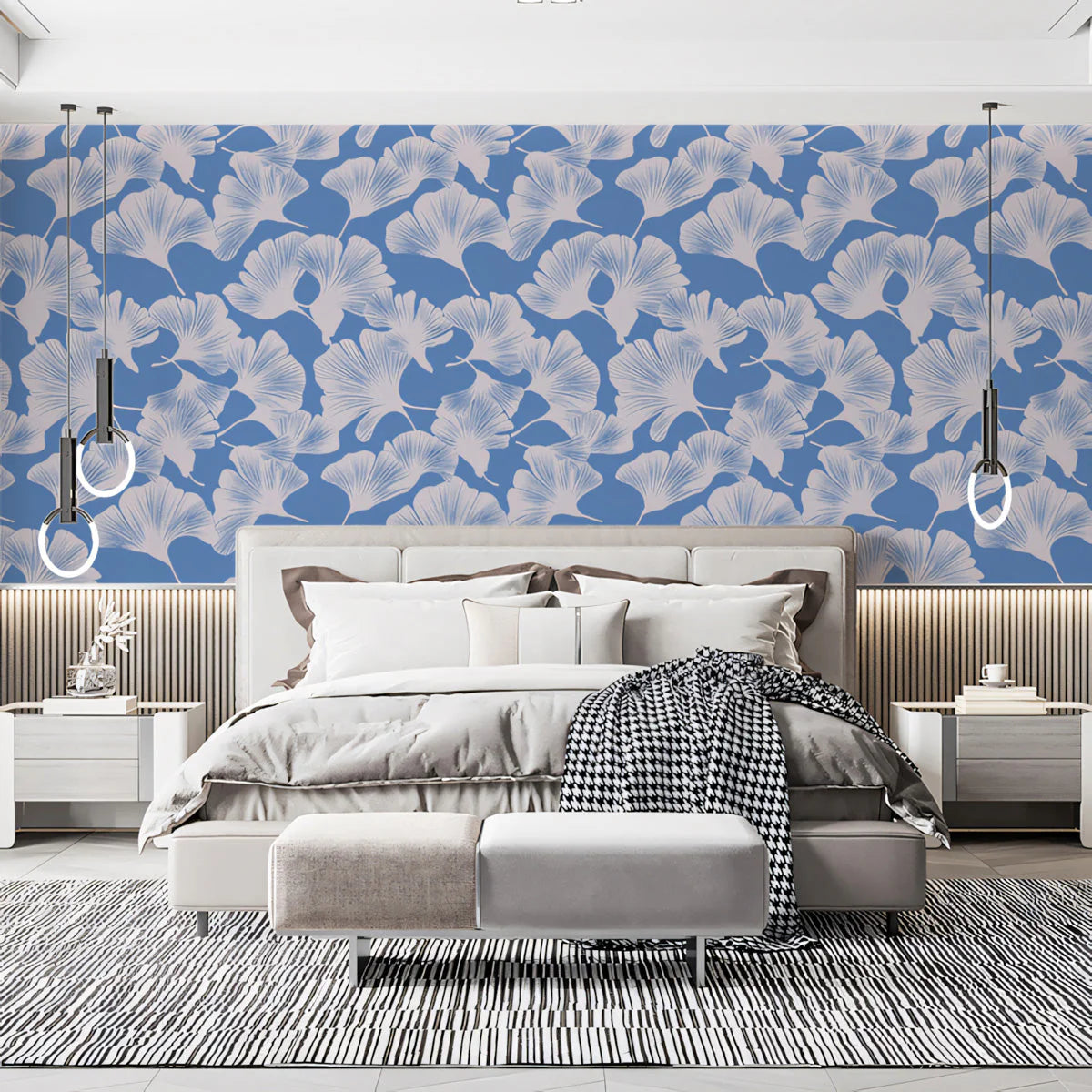 Ginkgo Leaf Pattern Mural Wallpaper — Soft Blue Botanical Print Mural Wallpaper - pure wallpaper artwork