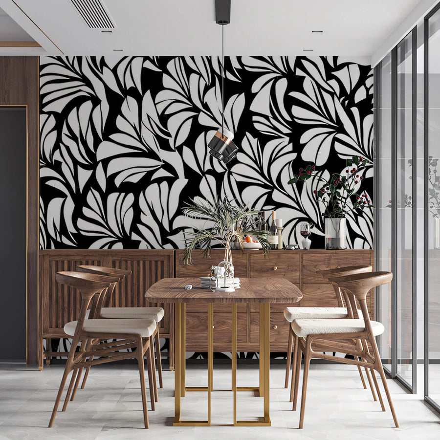 Monochrome Floral Petal Mural Wallpaper — High Contrast Art Mural Wallpaper