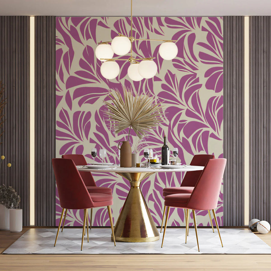 Lavender Leaf Abstract Mural Wallpaper — Soft Botanical Design Mural Wallpaper