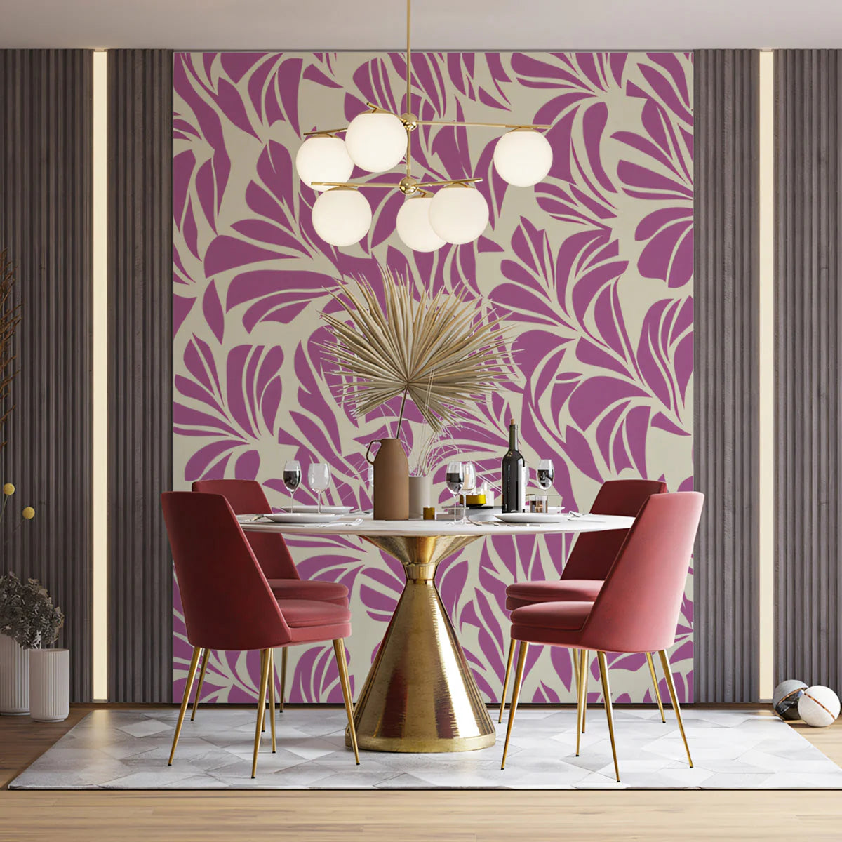 Lavender Leaf Abstract Mural Wallpaper — Soft Botanical Design Mural Wallpaper - pure wallpaper artwork