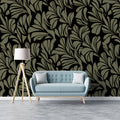 Olive Leaf Silhouette Mural Wallpaper — Moody Botanical Print Mural Wallpaper - pure wallpaper artwork
