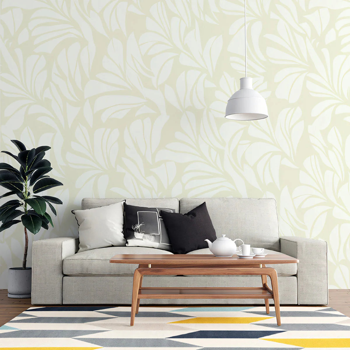 Cream Botanical Leaf Mural Wallpaper — Minimalist Floral Pattern Mural Wallpaper - pure wallpaper artwork