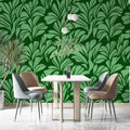 Emerald Botanical Fan Mural Wallpaper — Modern Nature Graphic Mural Wallpaper - pure wallpaper artwork
