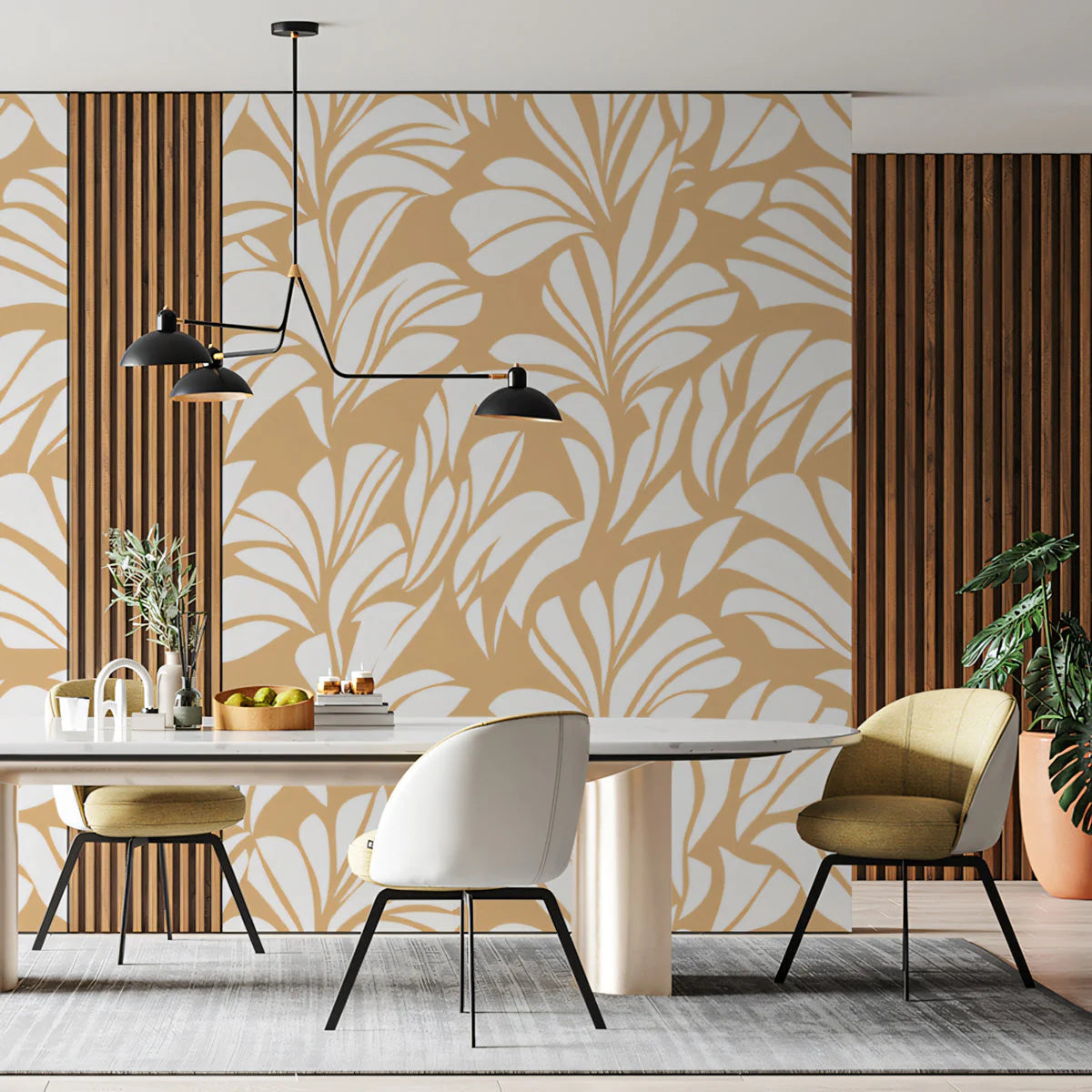 Caramel Botanical Leaf Mural Wallpaper — Organic Pattern Mural Wallpaper - pure wallpaper artwork