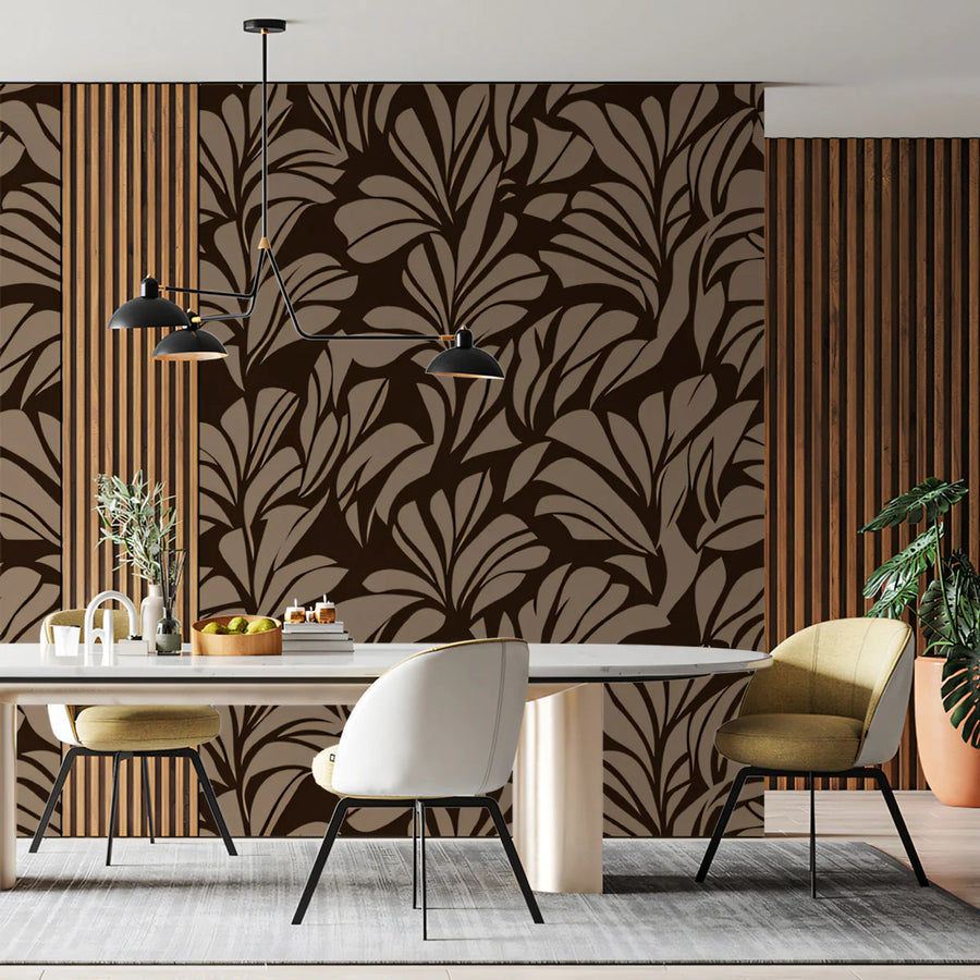 Mocha Leaf Botanical Mural Wallpaper — Organic Graphic Pattern Mural Wallpaper