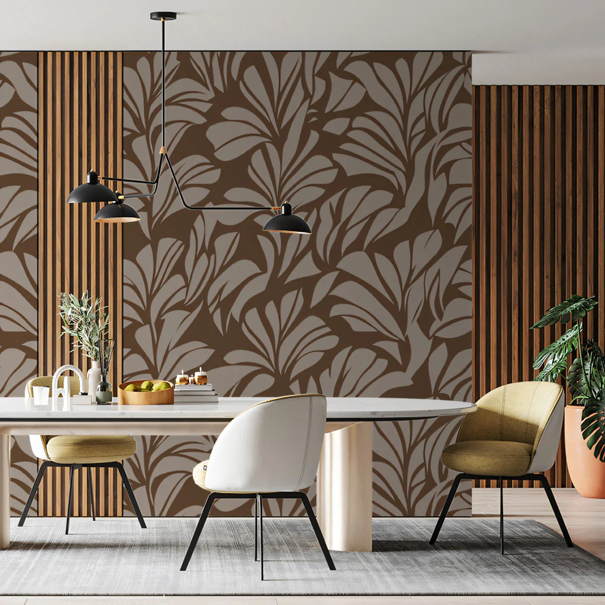 Cocoa Fern Botanical Mural Wallpaper — Retro Geometric Pattern Mural Wallpaper - pure wallpaper artwork