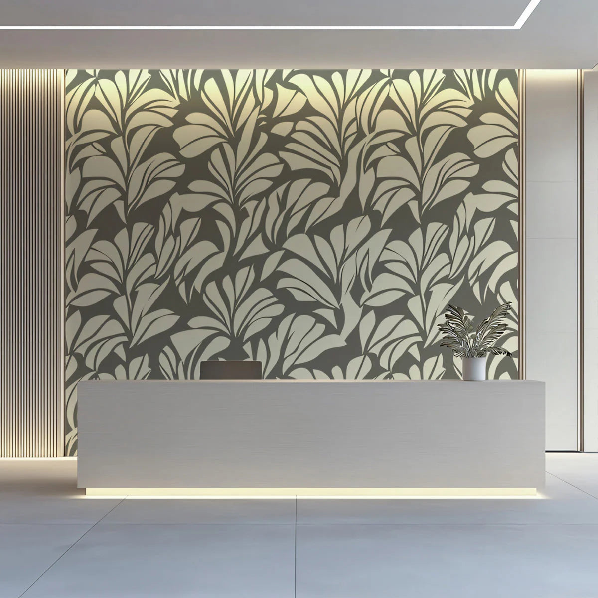 Abstract Leaf Botanical Mural Wallpaper — Earthy Sage and Cream Mural Wallpaper - pure wallpaper artwork