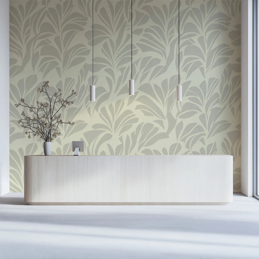 Abstract Leaf Silhouette Mural Wallpaper — Soft Neutral Design Mural Wallpaper