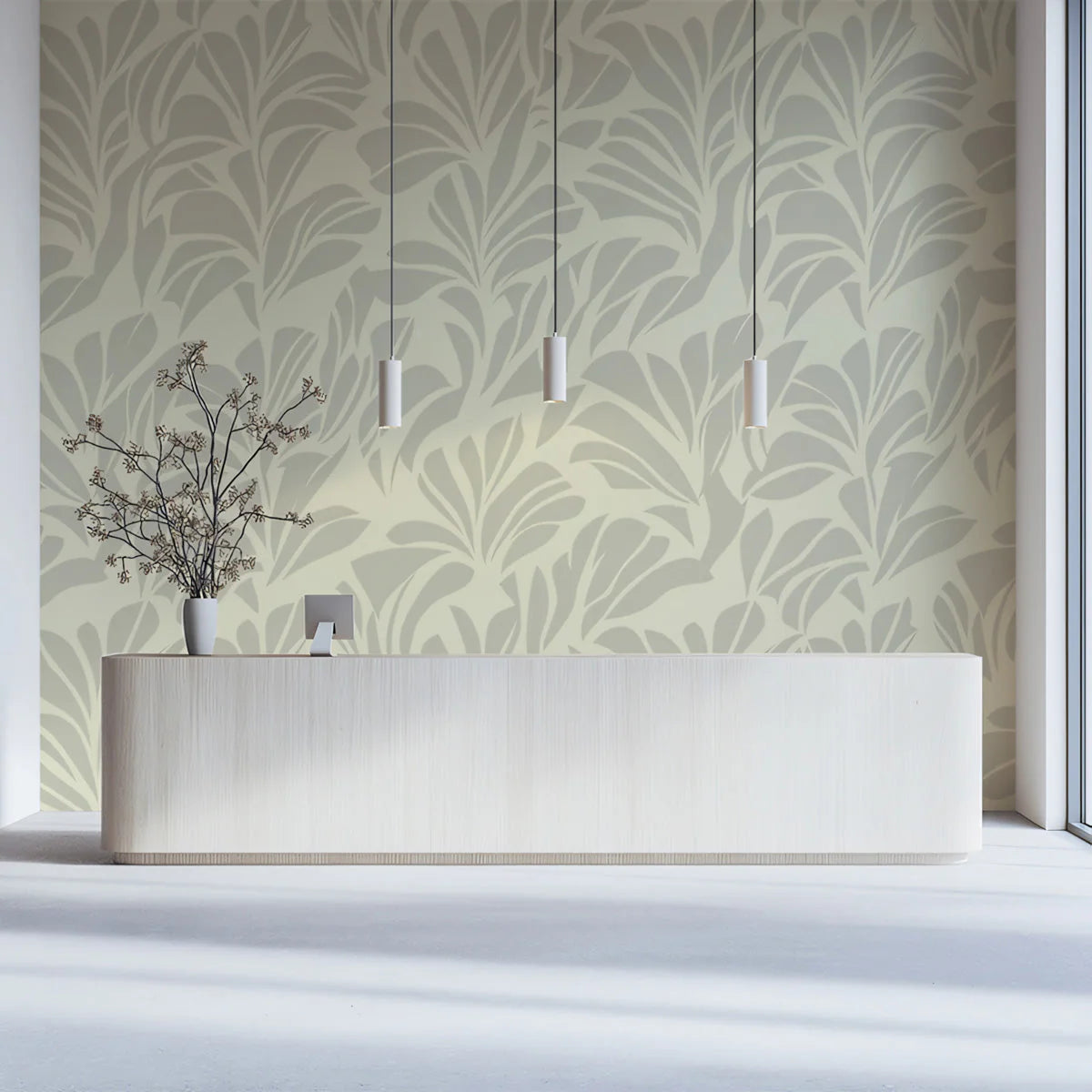 Abstract Leaf Silhouette Mural Wallpaper — Soft Neutral Design Mural Wallpaper - pure wallpaper artwork