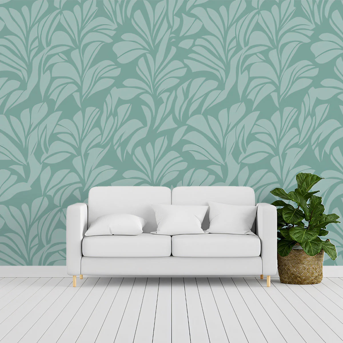 Sage Botanical Leaf Mural Wallpaper — Minimalist Nature Pattern Mural Wallpaper - pure wallpaper artwork
