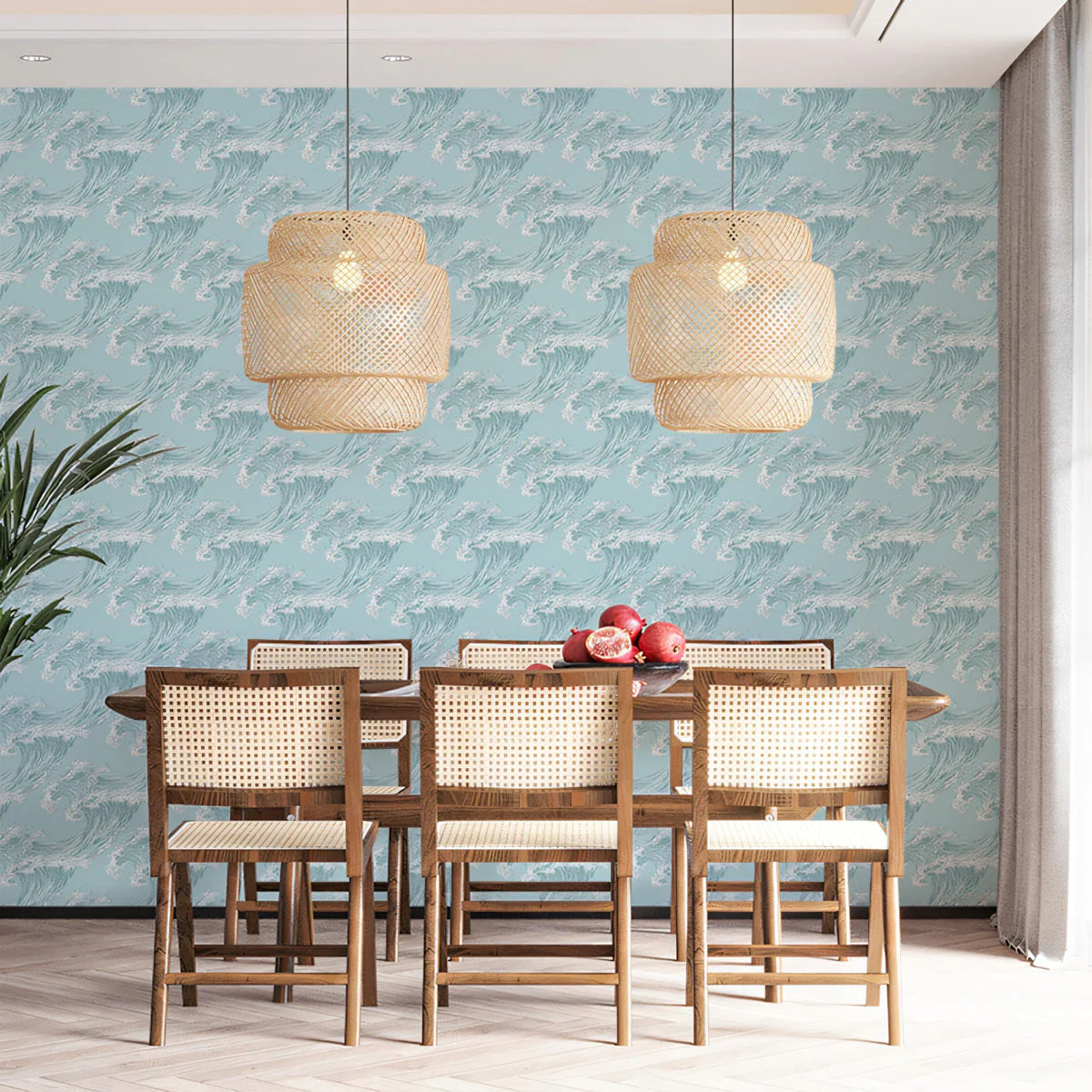 Japanese Wave Mural Wallpaper — Calm Aqua Sea Art Mural Wallpaper - pure wallpaper artwork