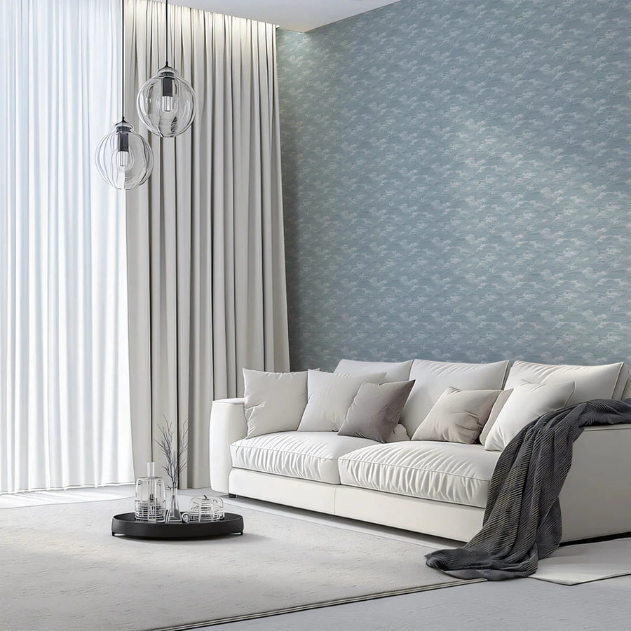Cloudscape Mural Wallpaper — Soft Dusty Blue Minimalist Design Mural Wallpaper