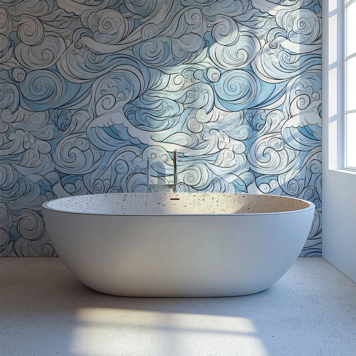 Whirling Seafoam Mural Wallpaper — Artistic Fluid Line Design Mural Wallpaper - pure wallpaper artwork