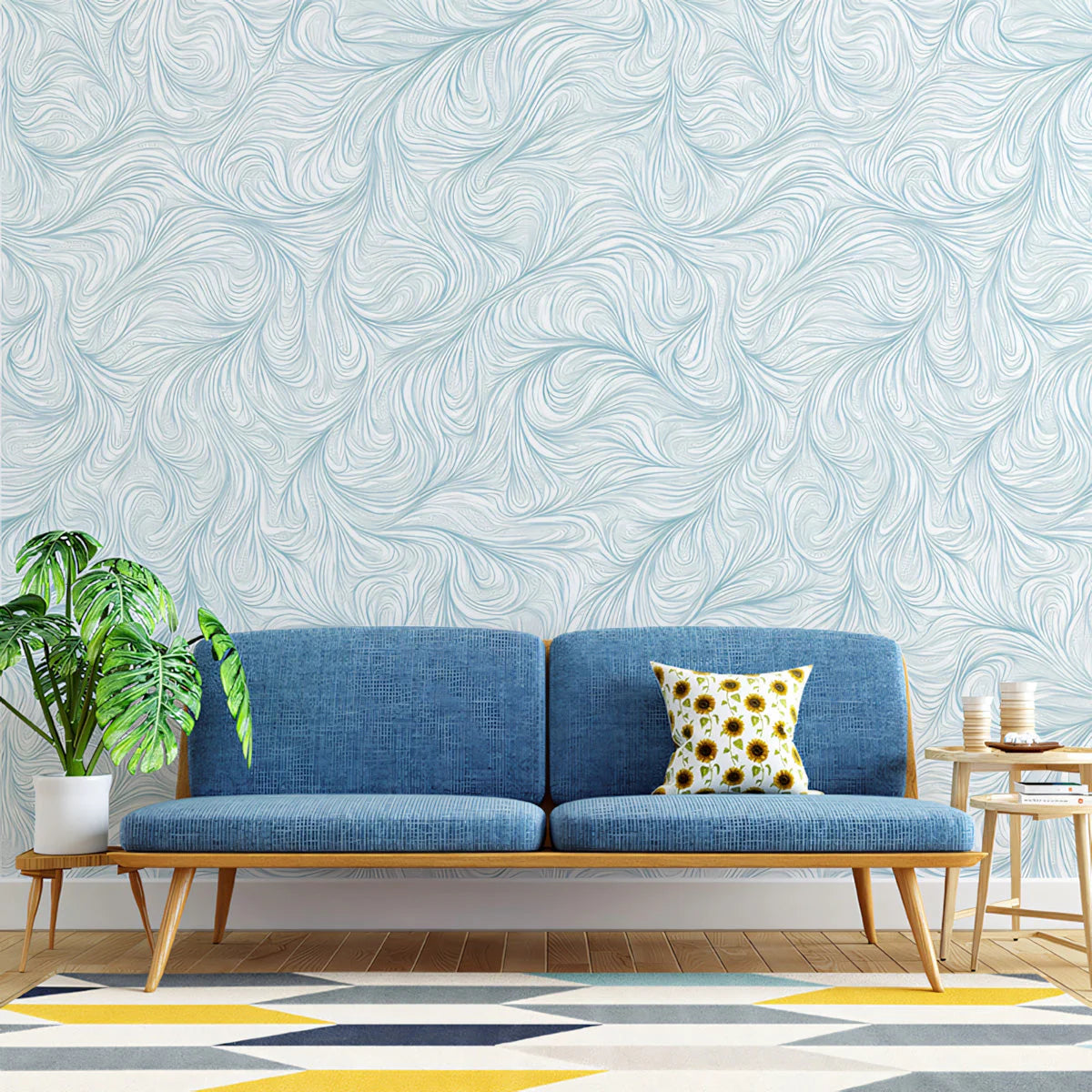 Whispering Currents Mural Wallpaper — Soft Blue Abstract Swirls Mural Wallpaper - pure wallpaper artwork
