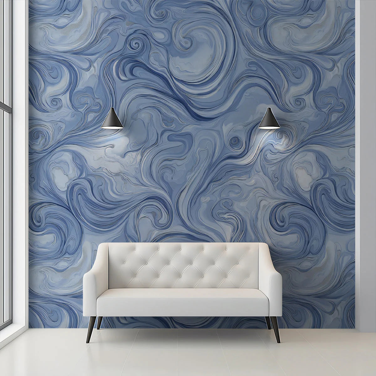 Cerulean Swirl Marble Mural Wallpaper — Fluid Modern Art Mural Wallpaper - pure wallpaper artwork