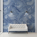 Cerulean Swirl Marble Mural Wallpaper — Fluid Modern Art Mural Wallpaper - pure wallpaper artwork